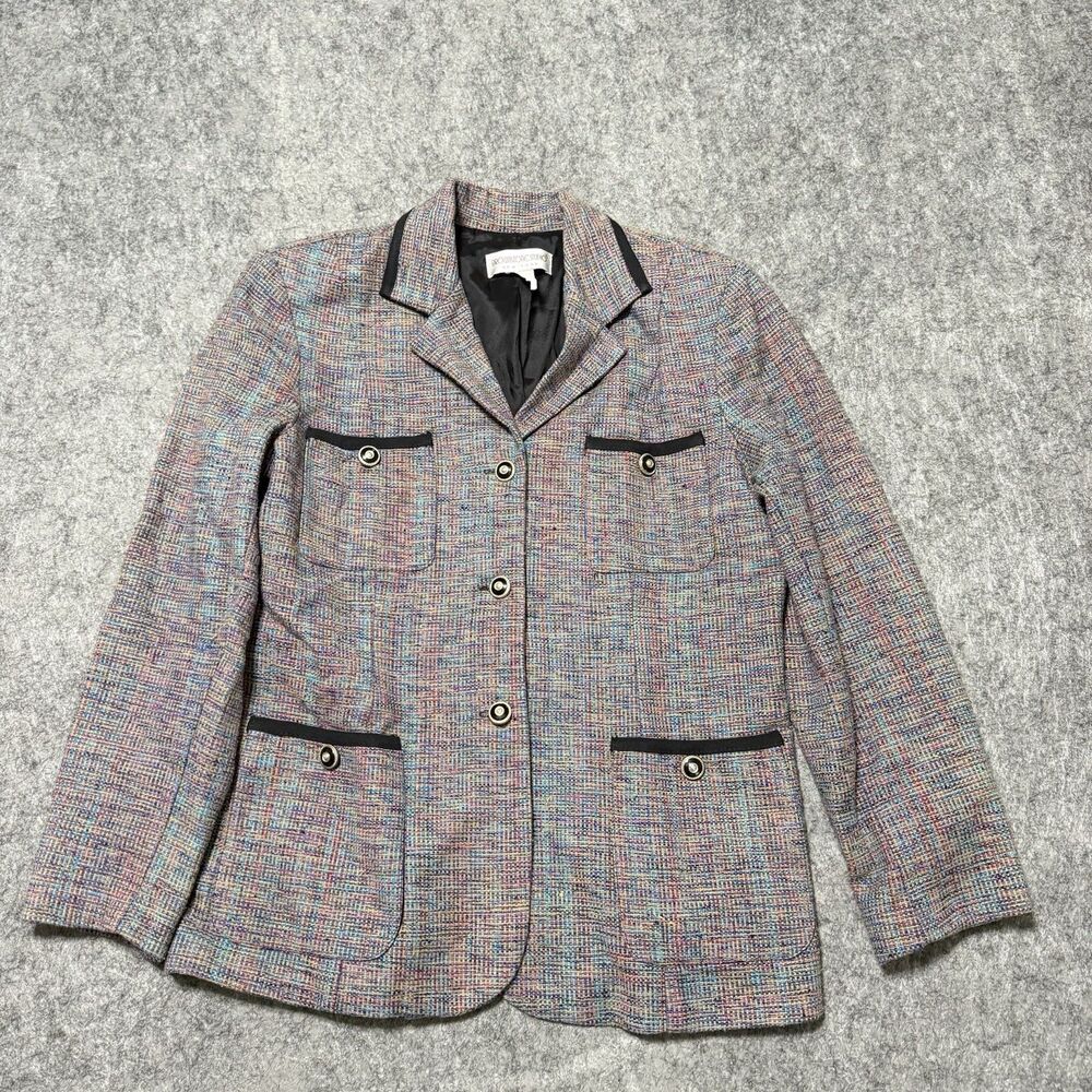 Vtg 90s Brownstone Studio Tweed Blazer Jacket Womens M Silk Blend Confetti USA
